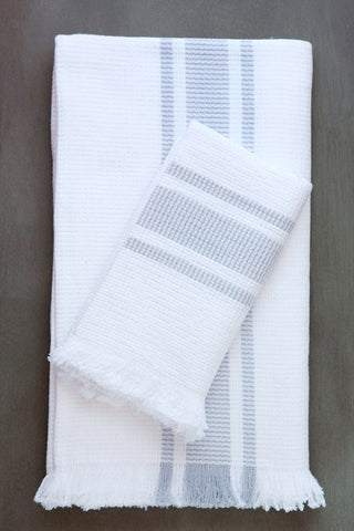 handwoven blockrib towels in cloud grey