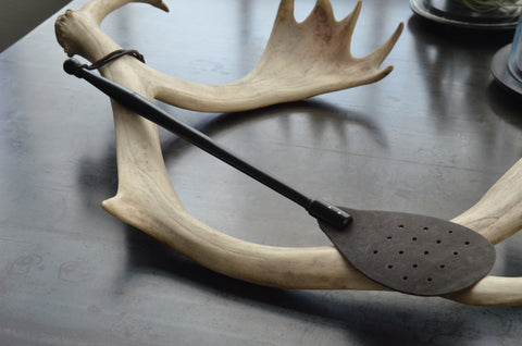 blackened leather + wood flyswatter