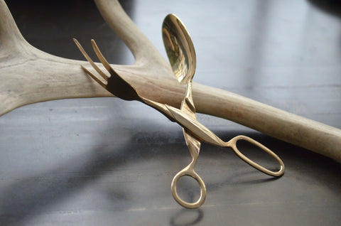 vintage solid brass salad tongs